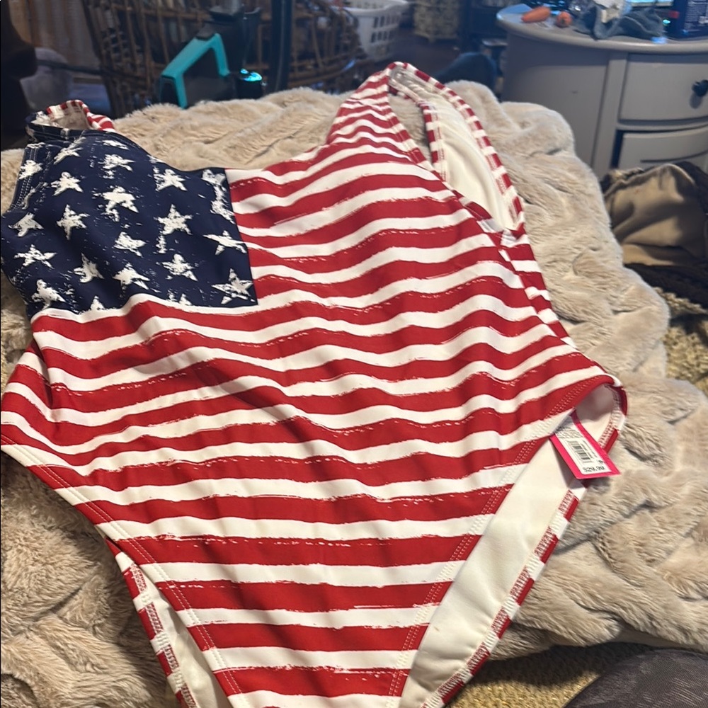 NWT Xhileration size XL American flag one pice bathing suit